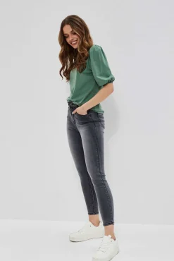 Jeansy Rurki|Jeansy Skinny>Moodo Jeansy high waist z przetarciami na udach grafitowe