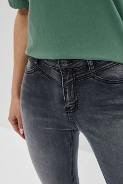Jeansy Rurki|Jeansy Skinny>Moodo Jeansy high waist z przetarciami na udach grafitowe