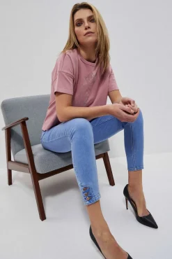 Jeansy Rurki|Jeansy Skinny>Moodo Jeansy medium waist z guzikami na nogawkach niebieskie