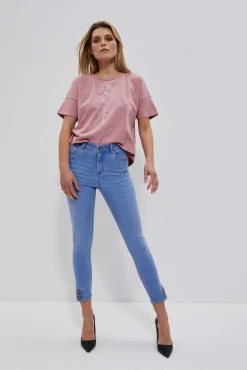 Jeansy Rurki|Jeansy Skinny>Moodo Jeansy medium waist z guzikami na nogawkach niebieskie
