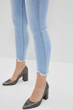 Jeansy Rurki|Jeansy Skinny>Moodo Jeansy medium waist z postrzępionymi nogawkami błękitne
