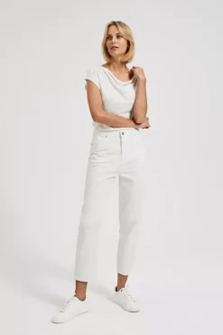Jeansy Z Wysokim Stanem|Jeansy Mom Fit>Moodo Jeansy mom fit białe