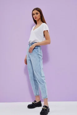 Jeansy Mom Fit|Jeansy Z Wysokim Stanem>Moodo Jeansy mom fit z kieszeniami błękitne