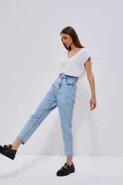 Jeansy Mom Fit|Jeansy Z Wysokim Stanem>Moodo Jeansy mom fit z kieszeniami błękitne