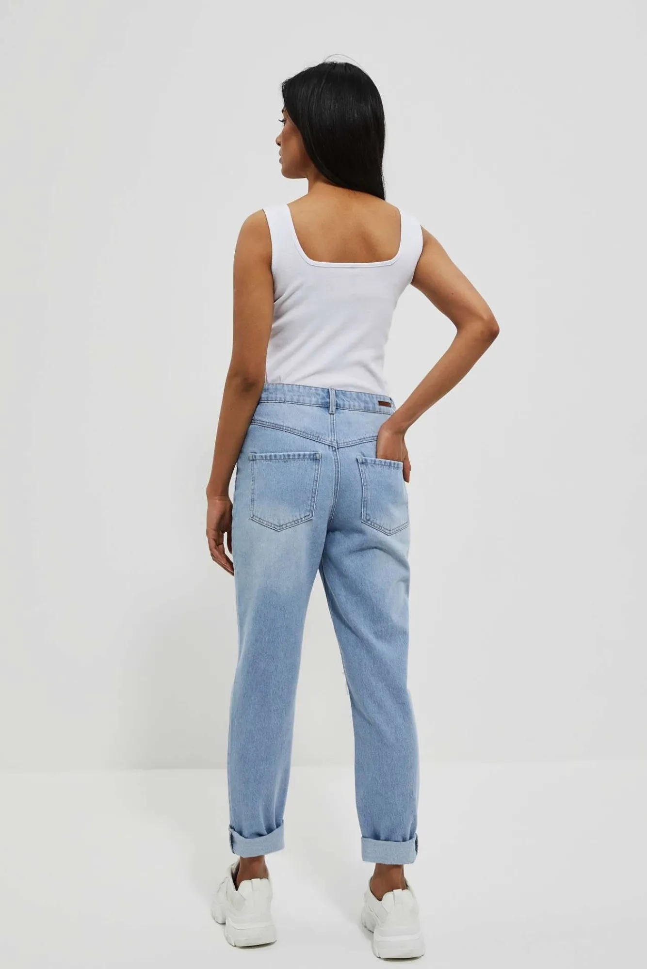 Jeansy Mom Fit|Jeansy Z Wysokim Stanem>Moodo Jeansy mom fit z przetarciami błękitne