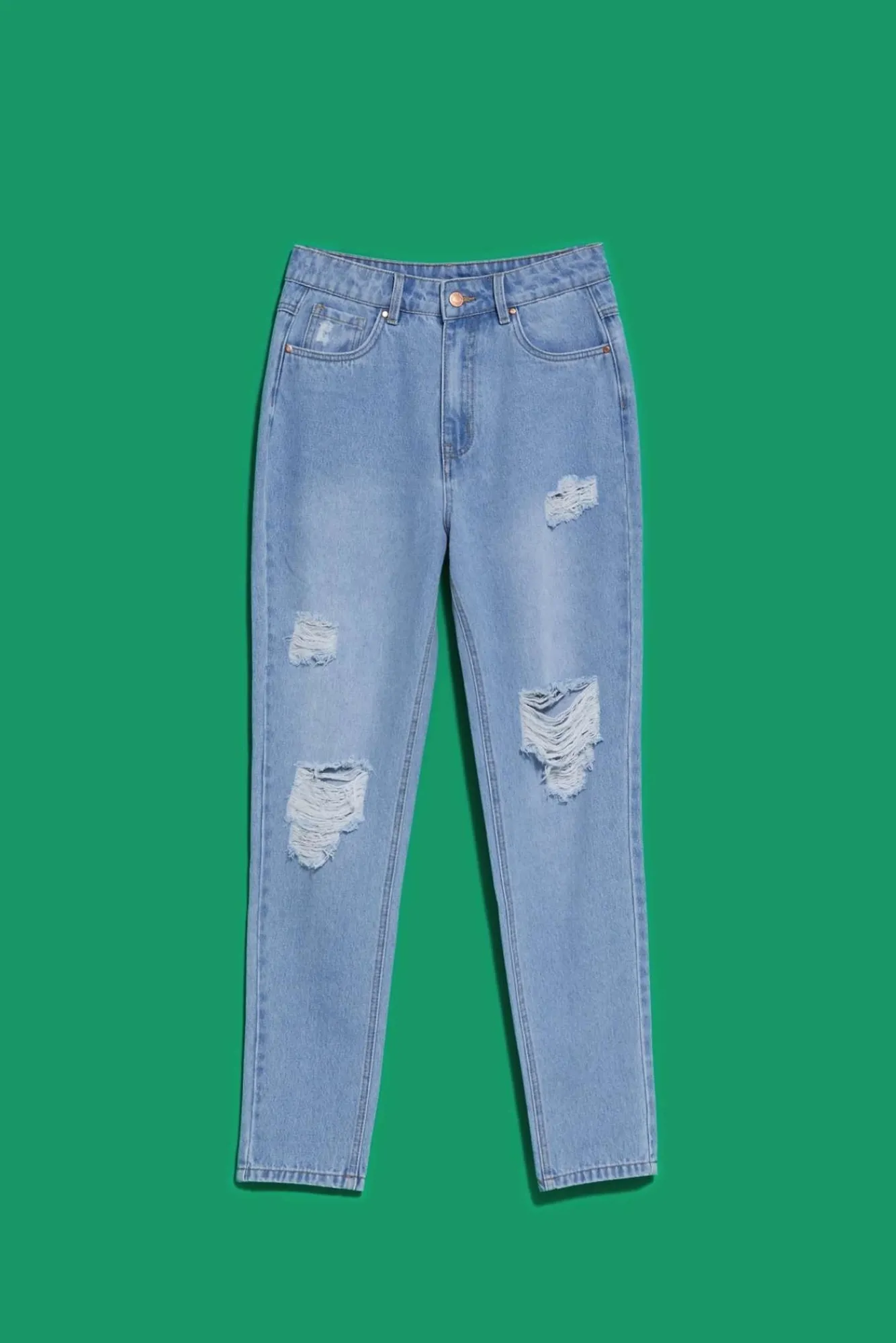 Jeansy Mom Fit|Jeansy Z Wysokim Stanem>Moodo Jeansy mom fit z przetarciami błękitne