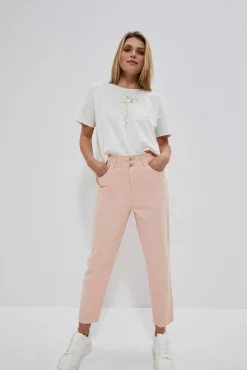 Jeansy Mom Fit|Jeansy Z Wysokim Stanem>Moodo Jeansy paperbag pudrowo-różowe