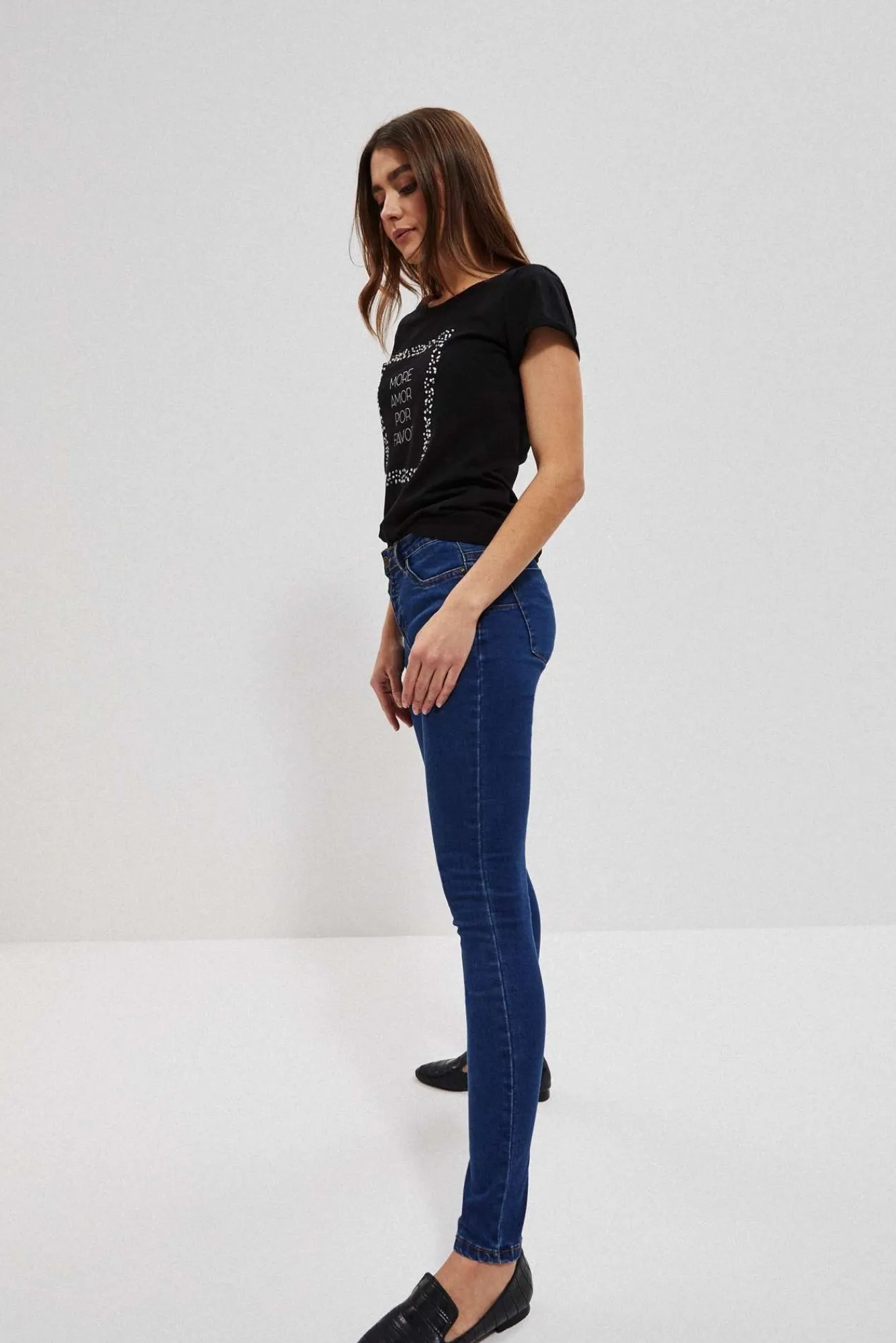 Jeansy Rurki|Jeansy Push Up>Moodo Jeansy push up z guzikami ciemnoniebieskie