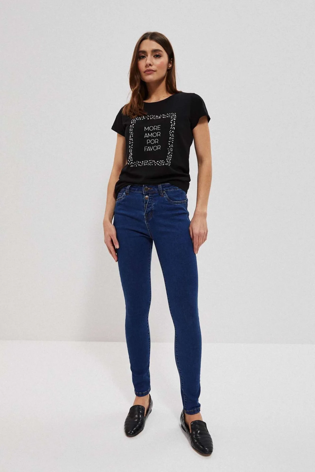 Jeansy Rurki|Jeansy Push Up>Moodo Jeansy push up z guzikami ciemnoniebieskie