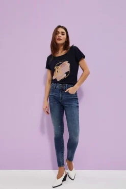 Jeansy Rurki|Jeansy Push Up>Moodo Jeansy push up z ozdobnym pasem granatowe