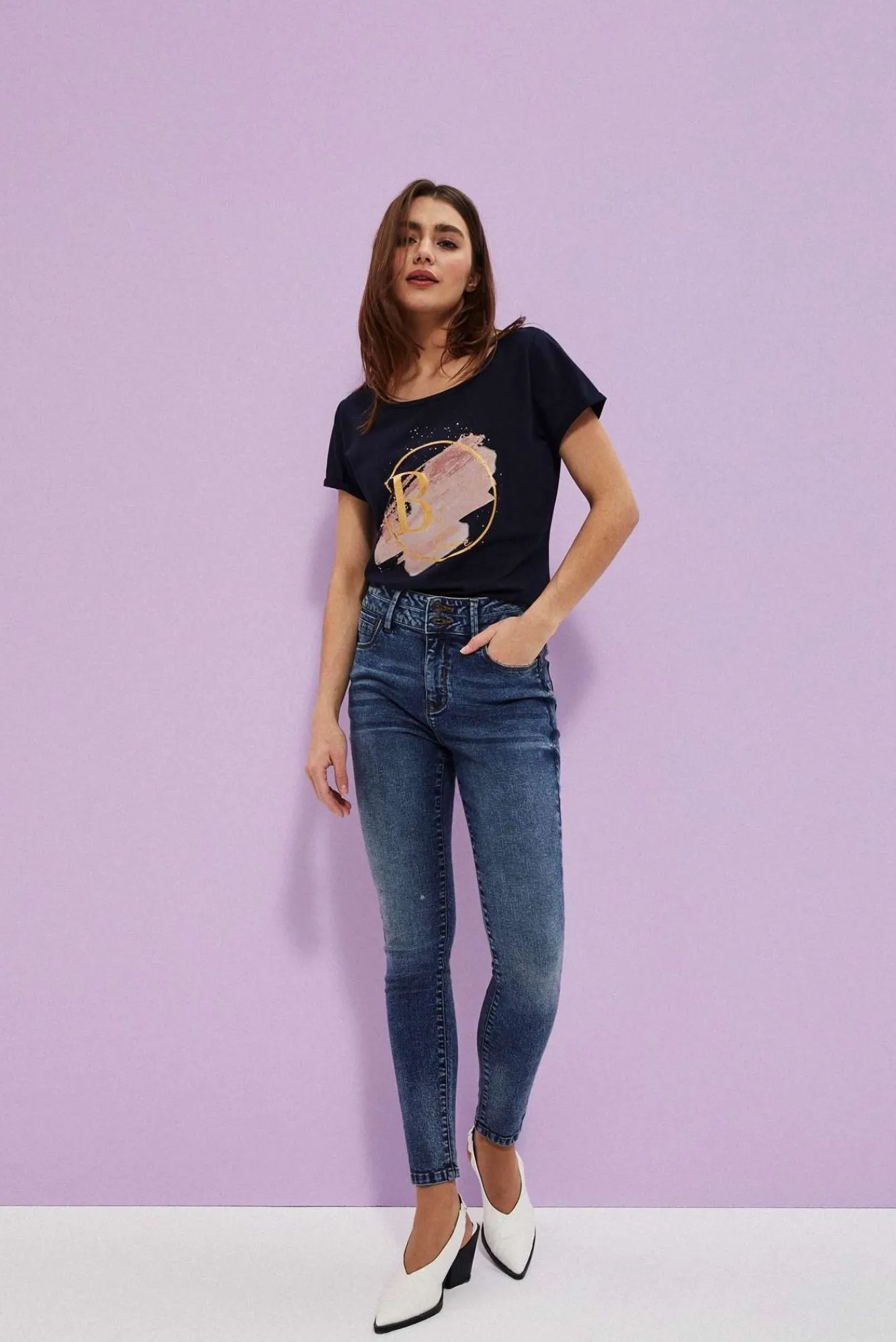 Jeansy Rurki|Jeansy Push Up>Moodo Jeansy push up z ozdobnym pasem granatowe