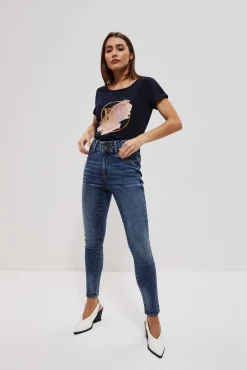 Jeansy Rurki|Jeansy Push Up>Moodo Jeansy push up z ozdobnym pasem granatowe