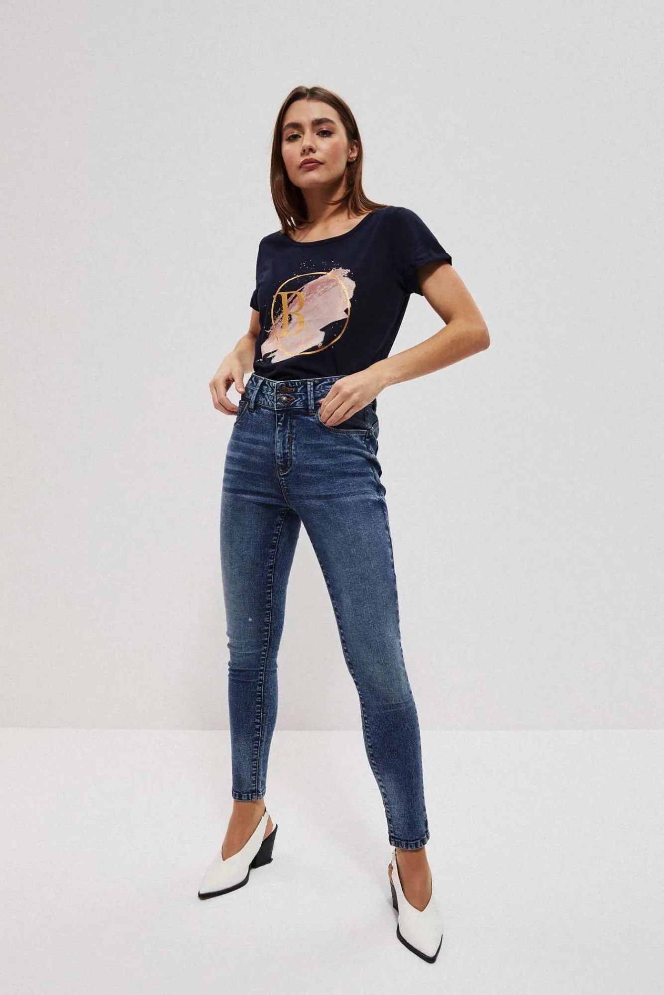 Jeansy Rurki|Jeansy Push Up>Moodo Jeansy push up z ozdobnym pasem granatowe