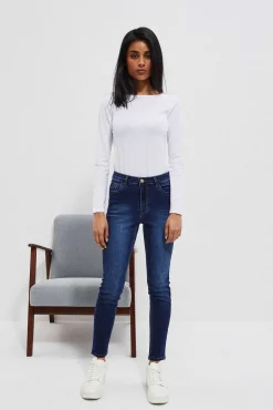 Jeansy Push Up|Jeansy Z Wysokim Stanem>Moodo Jeansy push up z przetarciami na udach granatowe