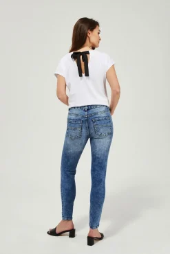 Jeansy Rurki|Jeansy Skinny>Moodo Jeansy rurki medium waist z przetarciami niebieskie