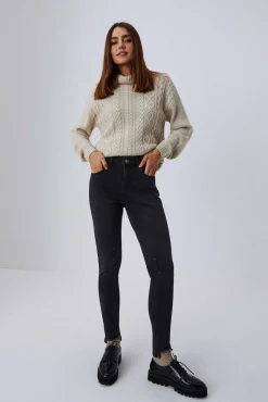 Jeansy Skinny>Moodo Jeansy skinny medium waist z postrzępionymi nogawkami grafitowe