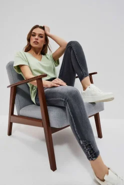 Jeansy Rurki|Jeansy Skinny>Moodo Jeansy skinny medium waist z przetarciami grafitowe