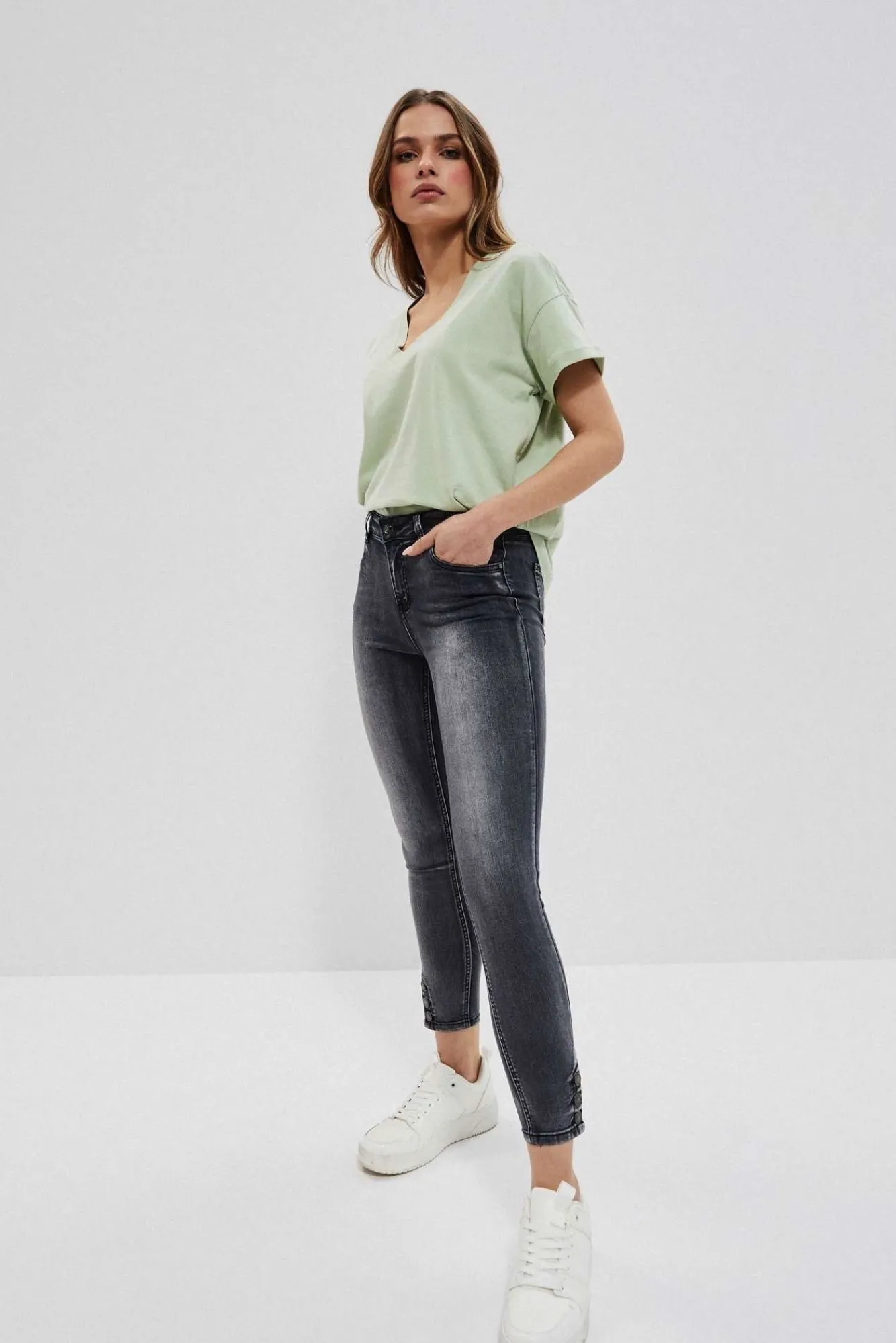 Jeansy Rurki|Jeansy Skinny>Moodo Jeansy skinny medium waist z przetarciami grafitowe