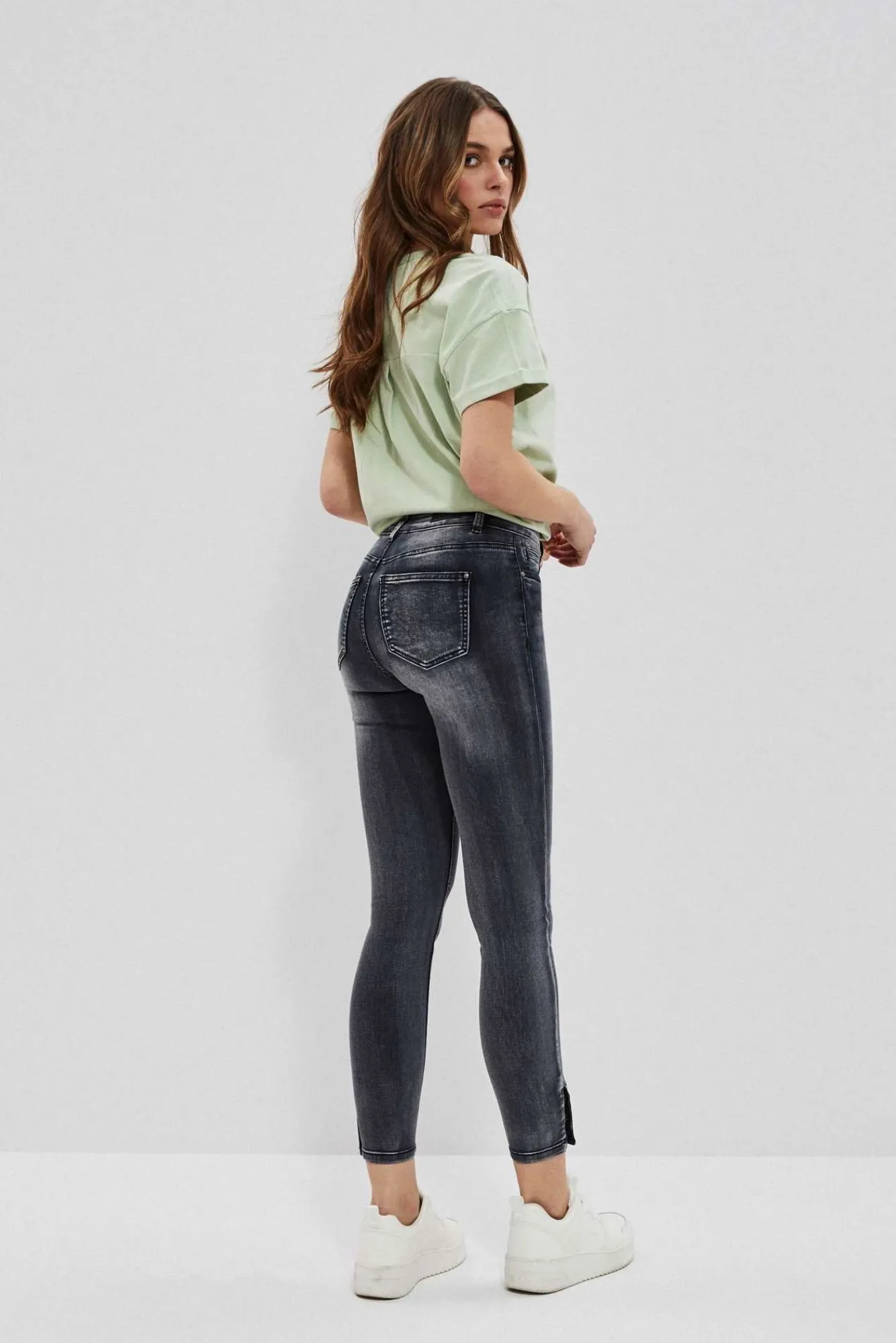 Jeansy Rurki|Jeansy Skinny>Moodo Jeansy skinny medium waist z przetarciami grafitowe