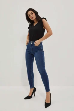 Jeansy Rurki|Jeansy Push Up>Moodo Jeansy skinny z kieszeniami ciemnoniebieskie