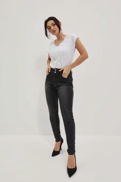 Jeansy Rurki|Jeansy Skinny>Moodo Jeansy skinny z podwójnym guzikiem grafitowe
