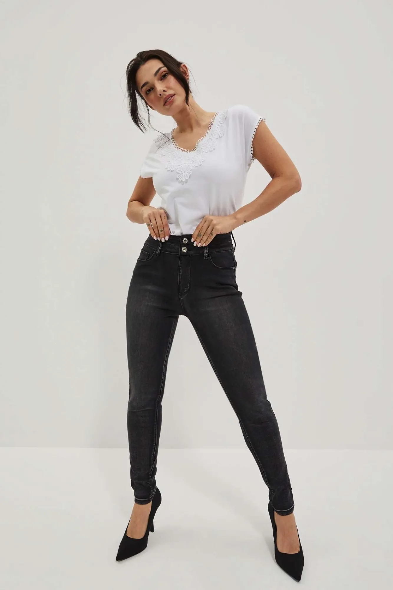 Jeansy Rurki|Jeansy Skinny>Moodo Jeansy skinny z podwójnym guzikiem grafitowe