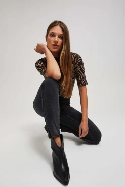 Jeansy Rurki|Jeansy Boyfriendy>Moodo Jeansy skinny z postrzępionymi nogawkami grafitowe