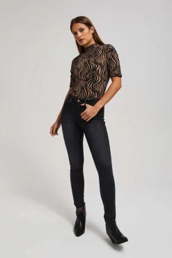 Jeansy Rurki|Jeansy Boyfriendy>Moodo Jeansy skinny z postrzępionymi nogawkami grafitowe