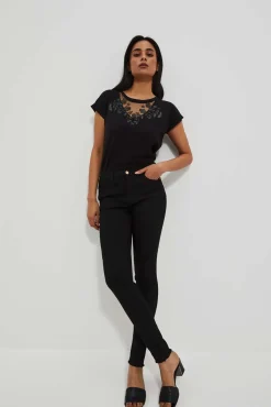 Jeansy Rurki|Jeansy Push Up>Moodo Jeansy skinny z postrzępionymi nogawkami push up czarne