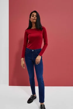 Jeansy Skinny>Moodo Jeansy skinny zapinane na guzik i zamek ciemnoniebieskie