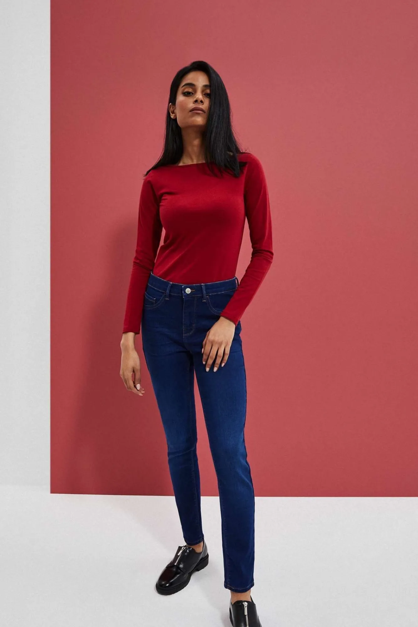 Jeansy Skinny>Moodo Jeansy skinny zapinane na guzik i zamek ciemnoniebieskie
