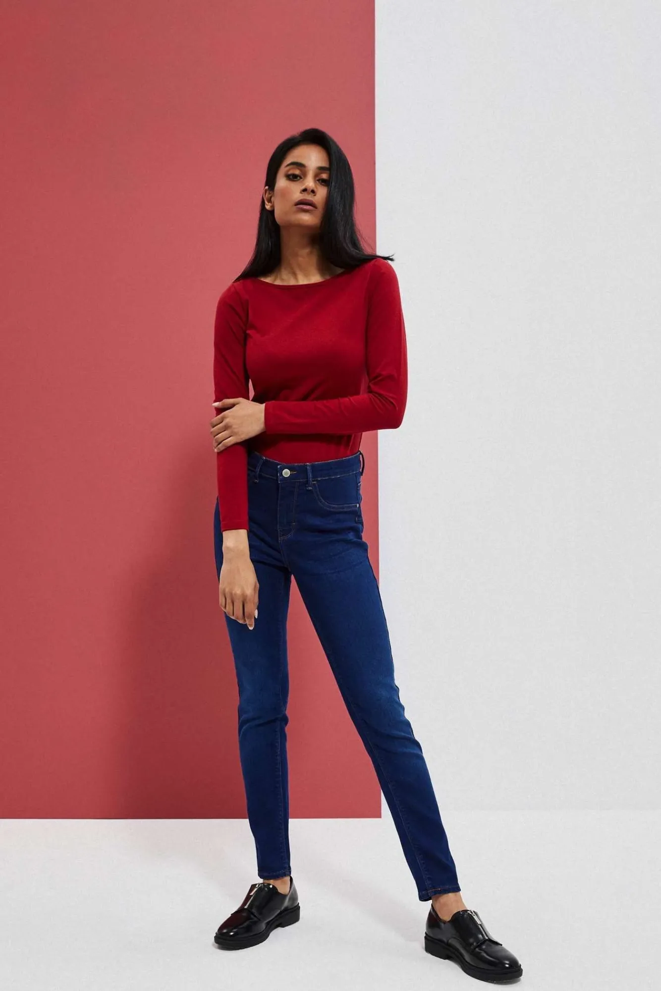 Jeansy Skinny>Moodo Jeansy skinny zapinane na guzik i zamek ciemnoniebieskie