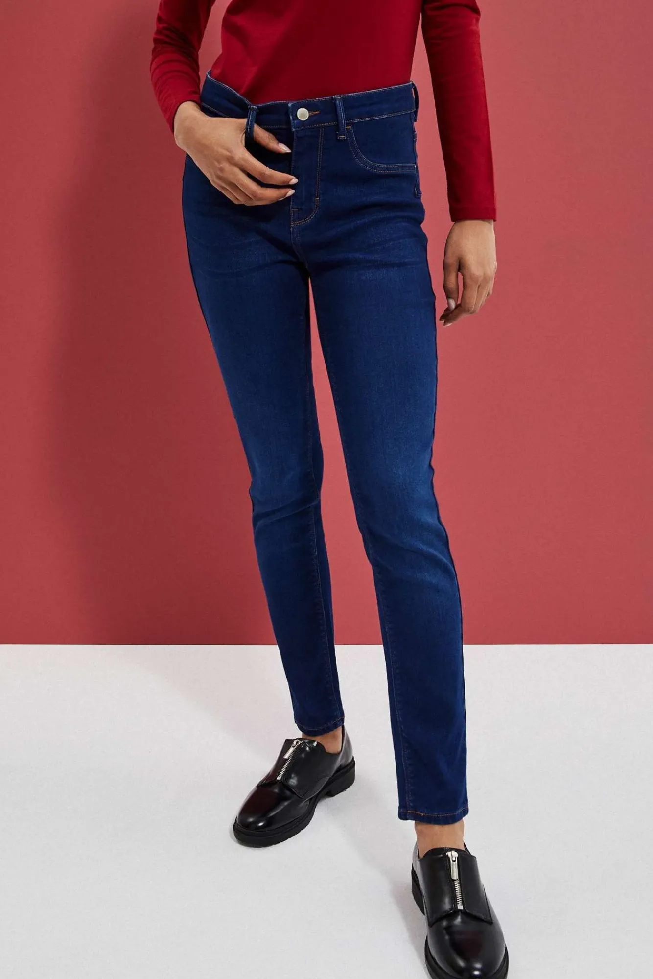 Jeansy Skinny>Moodo Jeansy skinny zapinane na guzik i zamek ciemnoniebieskie