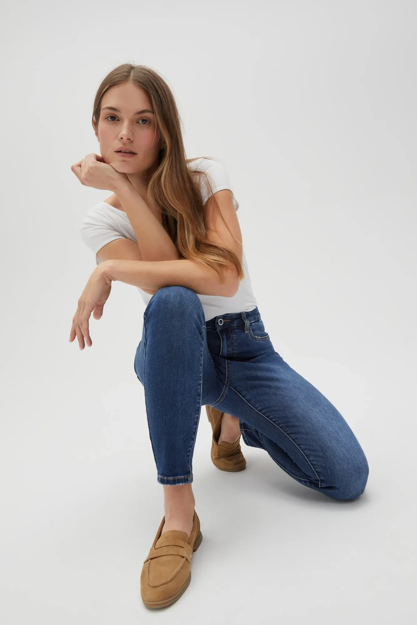 Jeansy Skinny|Jeansy Z Wysokim Stanem>Moodo Jeansy skinny ze średnim stanem niebieskie