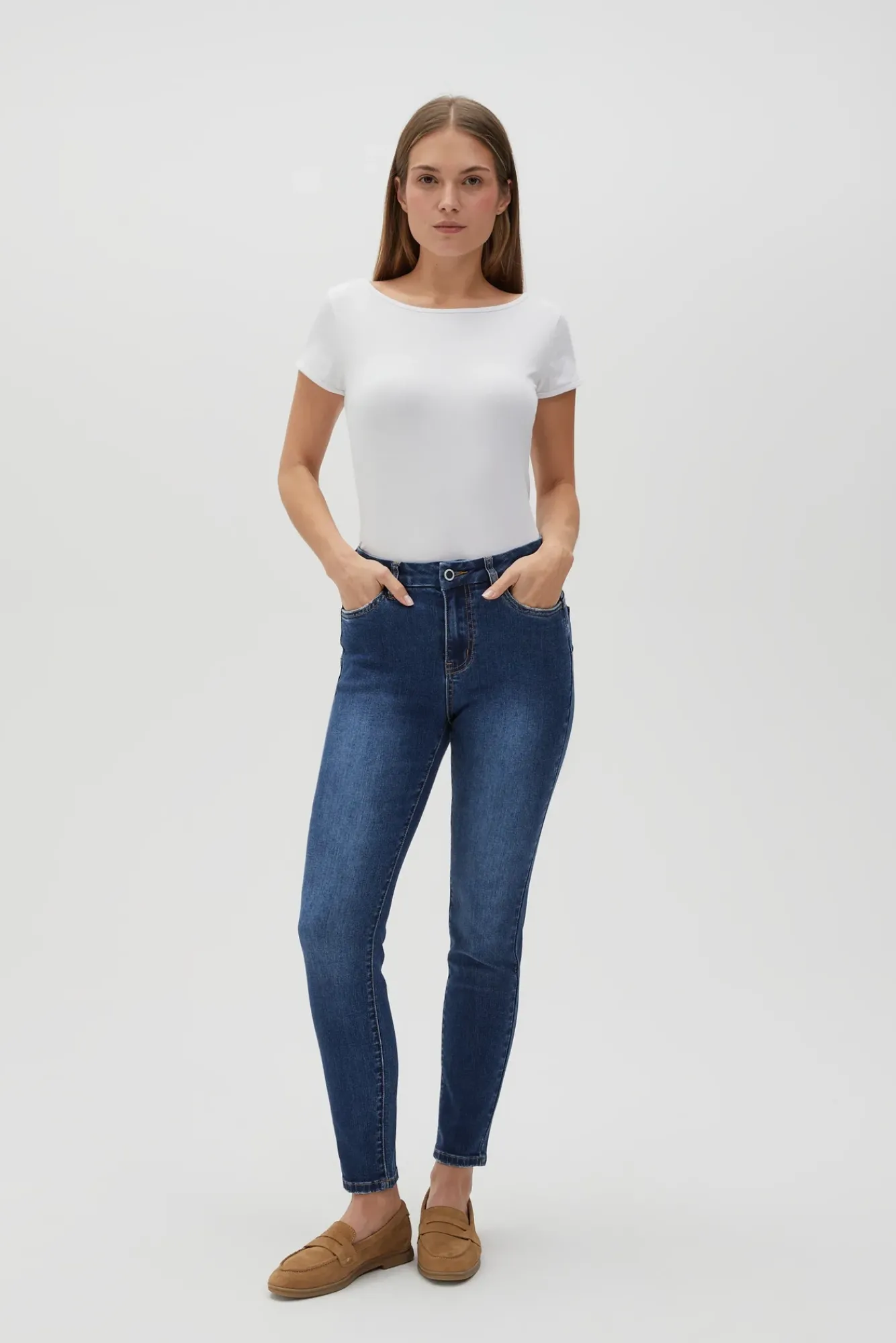 Jeansy Skinny|Jeansy Z Wysokim Stanem>Moodo Jeansy skinny ze średnim stanem niebieskie