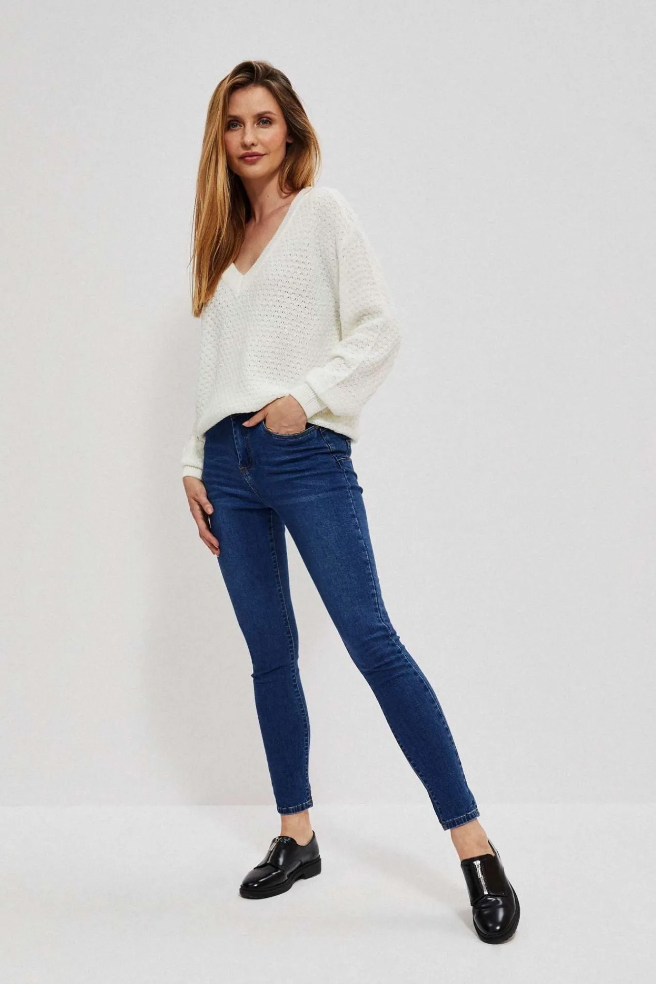 Jeansy Skinny>Moodo Jeansy skinny ze średnim stanem ciemnoniebieskie