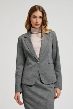 Eleganckie Marynarki Damskie|Modne Marynarki Damskie>Moodo Jednorzędowa elegancka marynarka z długimi rękawami szara