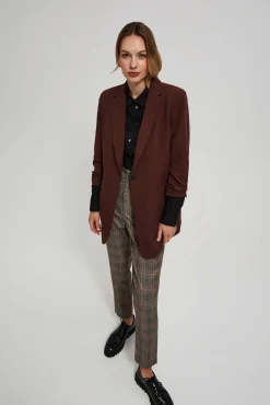 Beżowe Marynarki Damskie|Eleganckie Marynarki Damskie>Moodo Jednorzędowa marynarka z rekawami 3/4