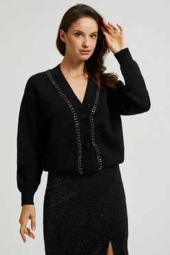 Swetry Czarne|Swetry Eleganckie>Moodo Kardigan ozdobiony koralikami czarny