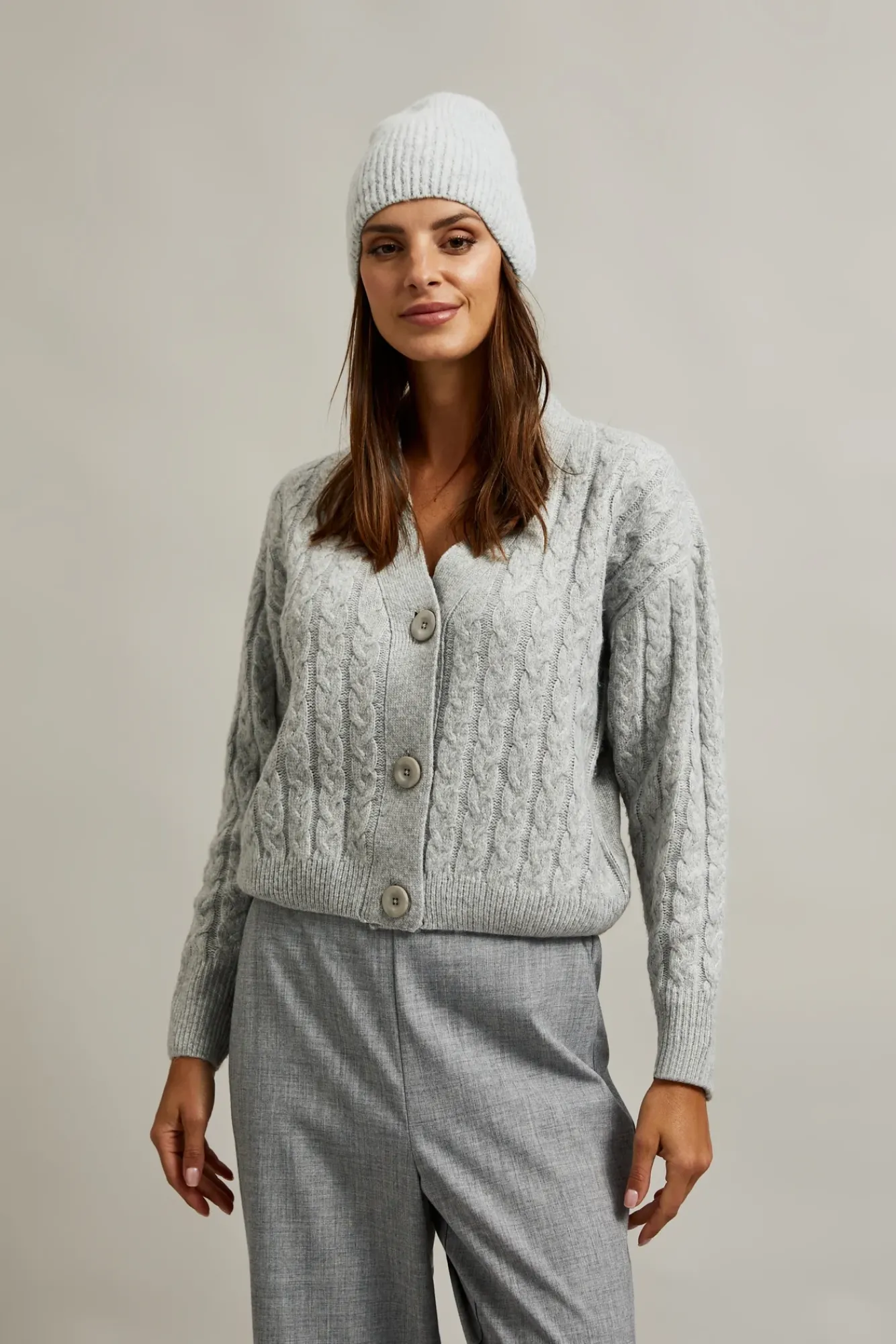 Swetry Casual|Swetry Jesienne>Moodo Kardigan z ozdobnym splotem szary