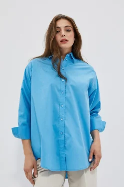 Koszule Z Kołnierzykiem|Koszule Damskie Eleganckie>Moodo Koszula oversize błękitna