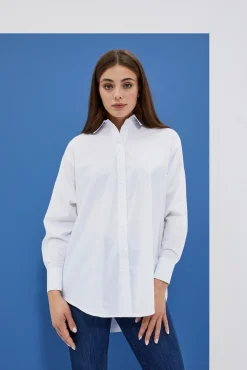 Koszule Z Kołnierzykiem|Koszule Damskie Eleganckie>Moodo Koszula oversize z kołnierzykiem biała