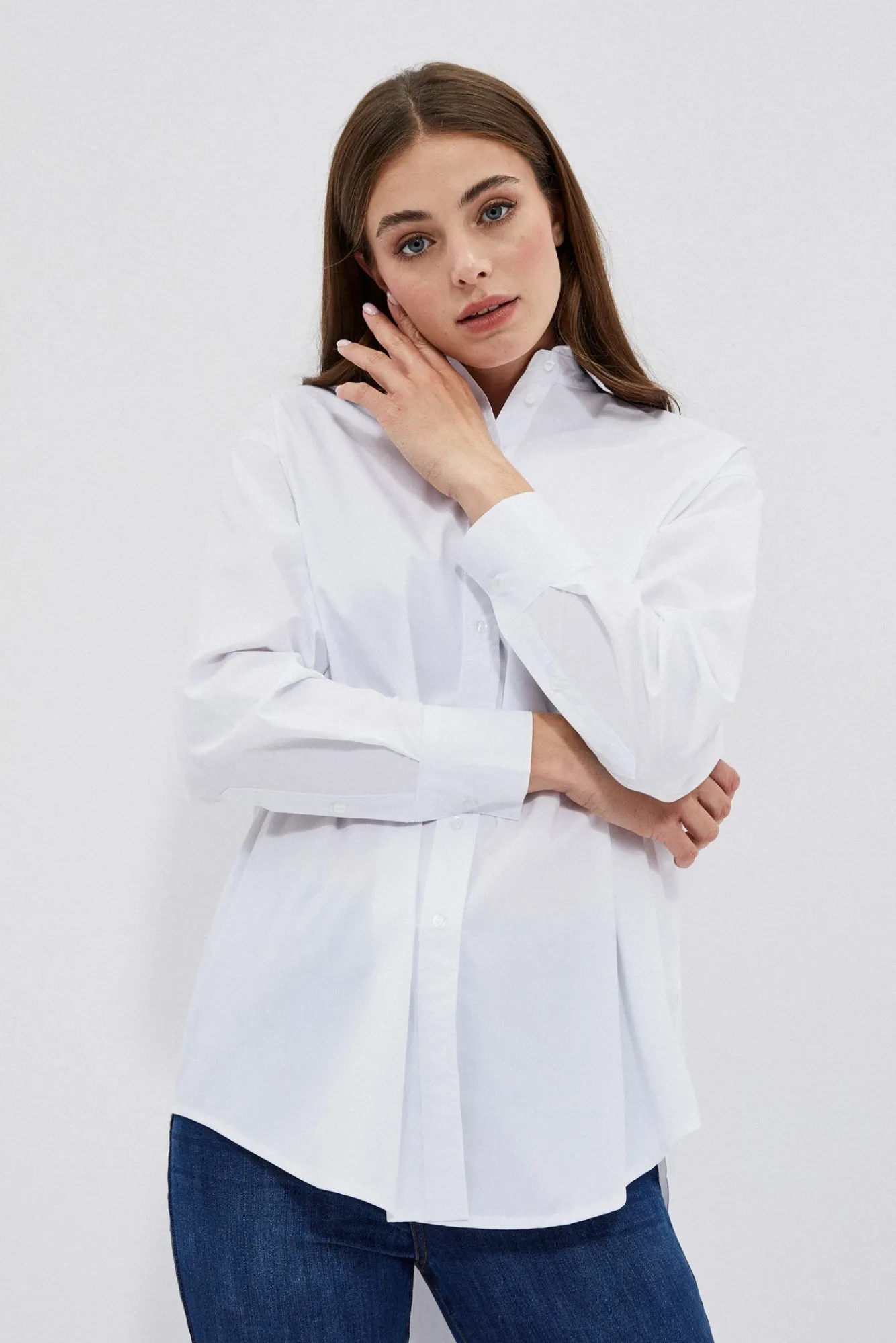 Koszule Z Kołnierzykiem|Koszule Damskie Eleganckie>Moodo Koszula oversize z kołnierzykiem biała