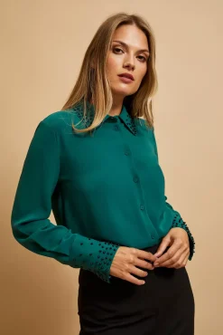 Koszule Damskie Eleganckie|Koszule Zielone>Moodo Koszula ozdobiona koralikami