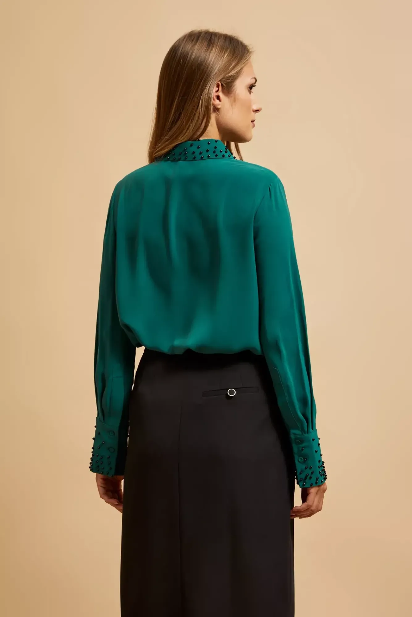Koszule Damskie Eleganckie|Koszule Zielone>Moodo Koszula ozdobiona koralikami