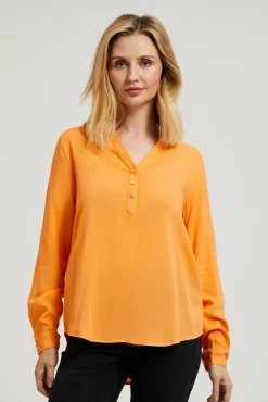 Koszule Casual|Koszule Damskie Eleganckie>Moodo Koszula z dekoltem w serek z guzikami pomarańczowa
