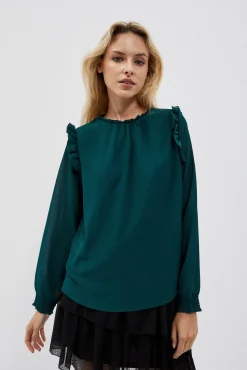 Koszule Damskie Eleganckie|Koszule Zielone>Moodo Koszula z falbaną na ramionach