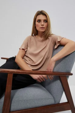 Koszule Casual|Koszule Na Lato>Moodo Koszula z falbaną przy rękawie karmelowa