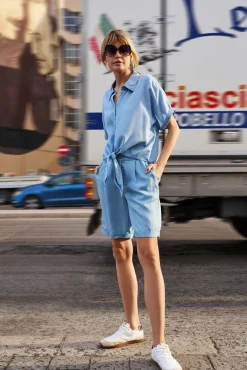 Koszule Z Kołnierzykiem|Koszule Casual>Moodo Koszula z materiału lyocell niebieska