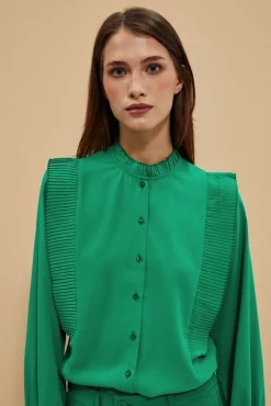 Koszule Na Lato|Koszule Damskie Eleganckie>Moodo Koszula z plisowaniem zielona